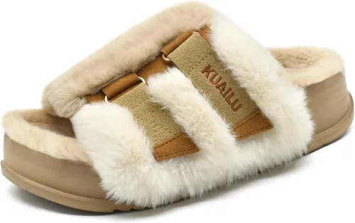 Vista 15 de KuaiLu Pantuflas ortopédicas para mujer con soporte de arco, sandalias acolchadas suaves para mujer, sandalias de moda con punta abierta, de piel