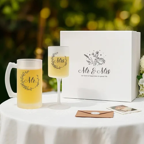 Vista 17 de AW BRIDAL - Juego de 2 copas de champán de aniversario con caja de madera Aniversario (marrón)