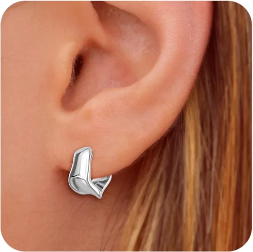 Vista 2 de Aretes de aro gruesos de oro para mujer, chapados en oro de 14 quilates y plata, aretes geométricos, aretes colgantes de nudo de moda