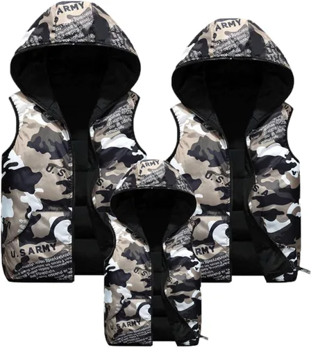 Vista 4 de Happy Cherry Chaleco con capucha de invierno para niños, chaleco reversible de camuflaje acolchado, chaqueta de 3-12 años