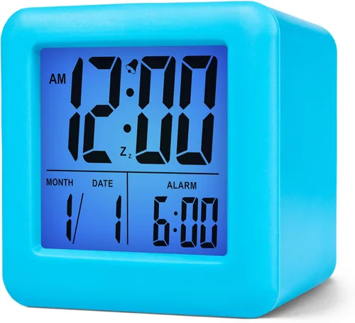 Vista 10 de Plumeet Reloj despertador digital para niños con repetición y luz nocturna blanca, reloj despertador de viaje de fácil configuración, hora, fecha