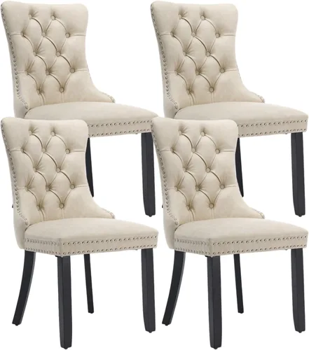 Vista 90 de Juego de 2 sillas de comedor de terciopelo beige, modernas sillas de cocina