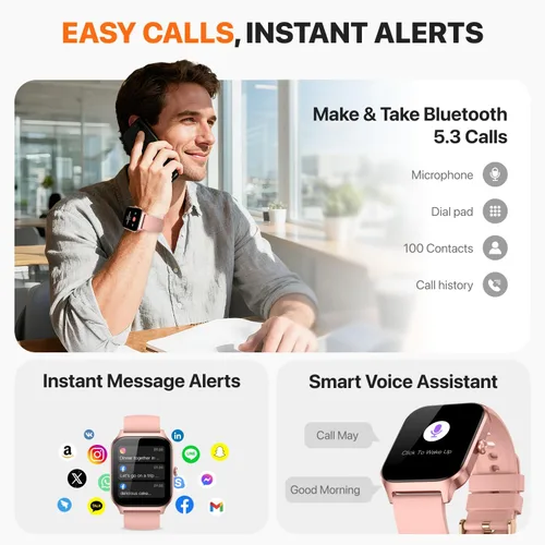 Vista 2 de Reloj inteligente para mujeres y hombres, (responder/hacer llamadas) 1.83 pulgadas, reloj inteligente con seguimiento de actividad física