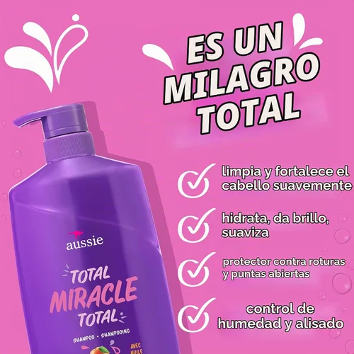Vista 3 de Aussie Total Miracle con aceite de albaricoque y macadamia, champú sin parabenos, 26.2 onzas líquidas, paquete de 4