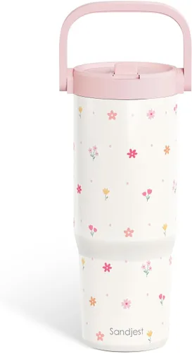 Vista 30 de SANDJEST Besties - Vaso de acero inoxidable con tapa para pajita de 30 onzas con asa de transporte para mujeres, niñas, mejores amigas, taza de café