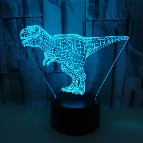 Vista 2 de Wiscky - Lámpara de escritorio con luz nocturna 3D de dinosaurio, 7 colores con ilusión óptica de control táctil, con base acrílica plana y ABS