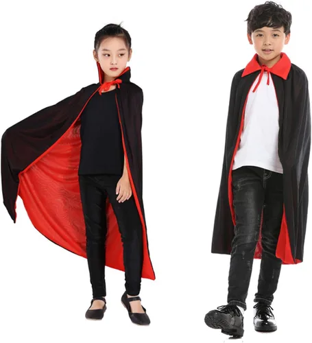 Vista 6 de CUSFULL Vampire Dracula Devil Cloak Cape Medieval Reversible Halloween Cosplay Costume for Adult Kids 354755inch Available