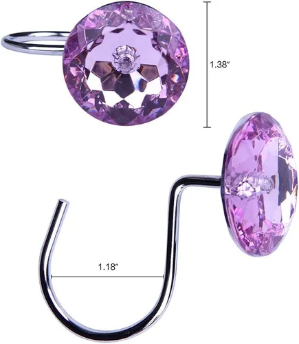 Vista 4 de Adwaita Ganchos decorativos para cortina de ducha, diamantes de imitación de cristal acrílico, juego de 12 (morado)
