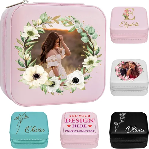 Vista 18 de Joyero personalizado para regalos de dama de honor, flor de nacimiento, inicial, joyería de viaje personalizada para mujeres, organizador de joyas