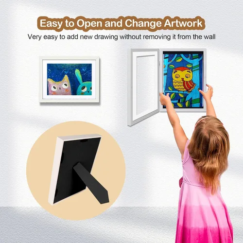 Vista 5 de UBeesize Marco de arte para niños, paquete de 2 unidades de arte A4, marcos de apertura frontal con capacidad para 50 unidades, pantalla de imágenes