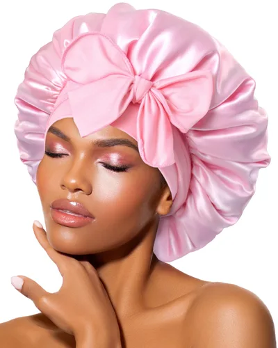 Vista 29 de BONNET QUEEN - Gorro de seda para dormir de BONNET QUEEN, gorro de satén para dormir con banda de amarre ajustable, para cabello rizado, de una sola
