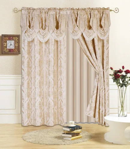 Vista 11 de All American Collection Nuevo juego de cortinas de 4 piezas con cenefa adjunta y transparente con 2 alzapaños incluidos