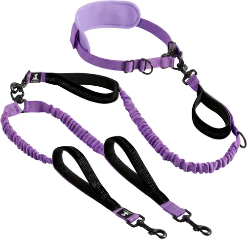 Vista 30 de SparklyPets Correa doble elástica para perro con 2 correas para perros con soporte trasero - Correa doble para perros para razas medianas y medianas
