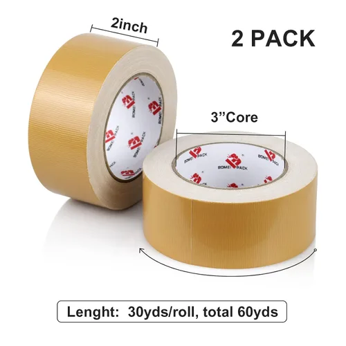 Vista 2 de BOMEI PACK Cinta adhesiva color beige bronceado, resistente, 0.354 in de grosor, 2 pulgadas x 30 yardas, flexible, sin residuos, impermeable
