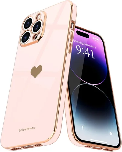 Vista 17 de Teageo Funda para iPhone 14 Pro Max para Mujeres y Niñas Lindo Corazón de Amor Lujoso Chapado Suave Brillante Cubierta Trasera Elevada Protección