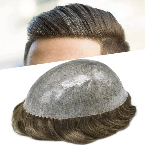 Vista 47 de Extensiones de pelo y tupés para hombre, sistema de cabello humano de poliéster completo para hombre, postizo de repuesto para hombre, protesis