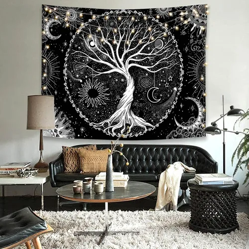 Vista 5 de Spenlife Tapiz del Árbol de la Vida en Blanco y Negro para Dormitorio, Tapices Espirituales Estéticos, Tapices de Árbol Estéticos, Tapiz Estético