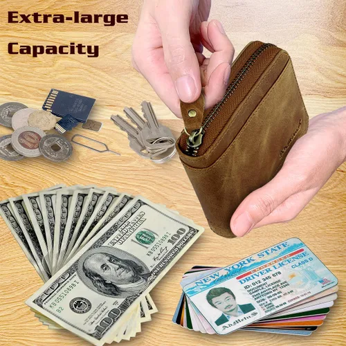 Vista 3 de Admetus Billeteras con bloqueo RFID para hombre, billetera de cuero con cremallera para hombres con tarjetero RFID plegable