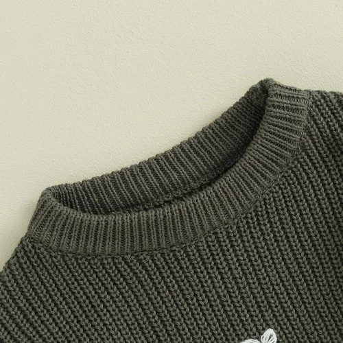 Vista 5 de Karwuiio - Suéter de punto para bebé, niña, niño, cuello redondo, manga larga, sudadera para otoño e invierno