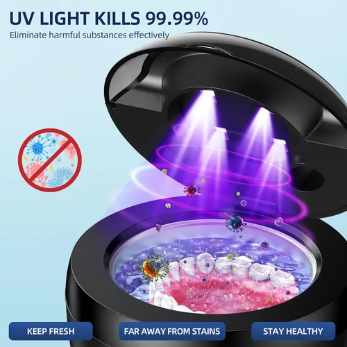 Vista 5 de Limpiador ultrasónico de retenedores, máquina de limpieza ultrasónica para retenedores, dentaduras postizas, alineadores, protectores bucales, joyas