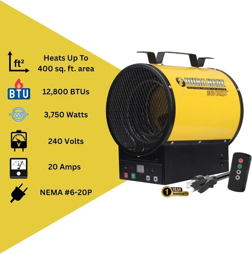 Vista 15 de Dura Heat calentador de aire eléctrico, 13,640 BTU- EUH4000R. 6-20P Plug, Electric Industrial Garage Heater, Workshop, Wall & Ceiling Mount, Steel