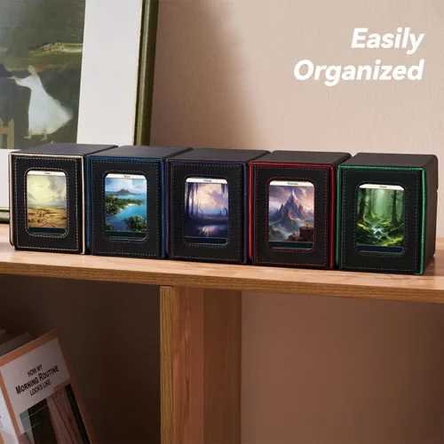 Vista 4 de Mage Tech Caja de cartas para MTG Commander, diseño patentado, pantalla Commander, se adapta a 100 tarjetas de doble manga, ladrillo de tarjetas