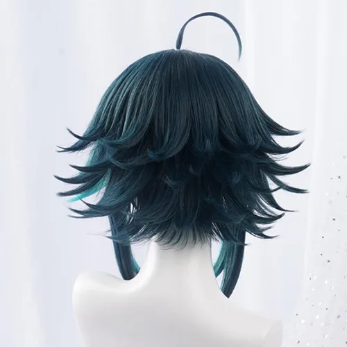 Vista 4 de HAIRCUBE Genshin Impact Xiao - Peluca de cosplay para hombre peluca de cosplay con degradado azul peluca de cosplay esponjosa para juego Xiao peluca