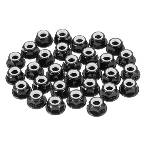 Vista 33 de MECCANIXITY 30 piezas de tuercas de bloqueo de aleación de aluminio M3 con paso de 0.5 mm, tuercas hexagonales con brida de nylon con rosca serrada