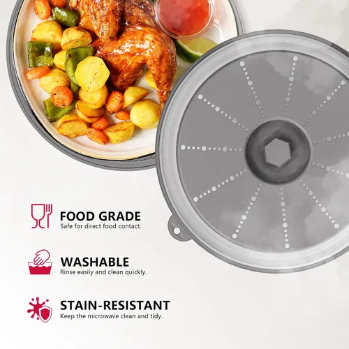 Vista 3 de WVM Tapa para salpicaduras de microondas y esterilla, protector contra salpicaduras plegable con ventilación, tapa de plato y esterilla de cocina