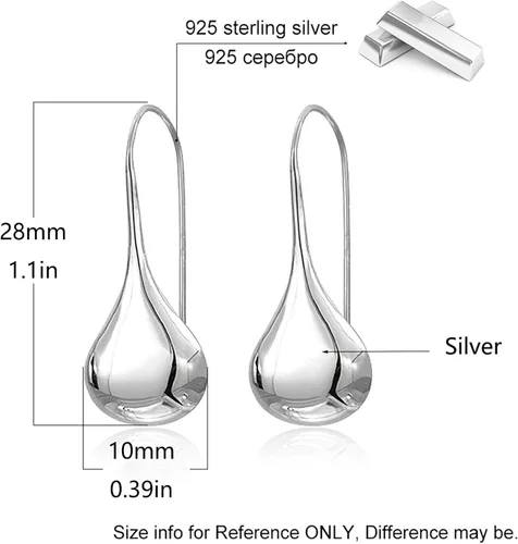 Vista 2 de Aguja de plata de ley 925 con lágrima y aretes de gota de agua (gota de agua plateada), Metal, No es una piedra preciosa