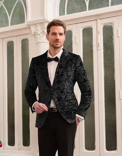Vista 4 de GRACE KARIN Chaqueta de terciopelo para hombre, dos botones, ajustada, chaqueta deportiva para hombres, bailes, bodas, cenas, fiestas