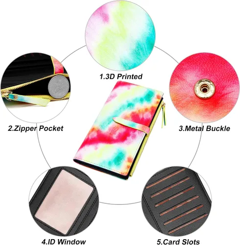 Vista 11 de Billeteras delgadas para mujer, tarjetero RFID plegable con bolsillo con cremallera, Mandala azul, Delgado