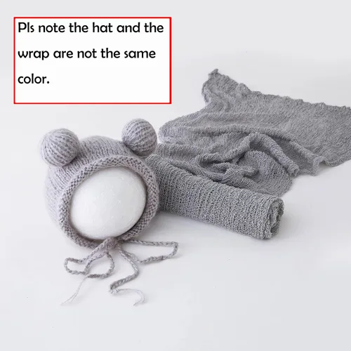 Vista 2 de Conjunto de accesorios de fotografía para bebés recién nacidos, sombrero y rebozo ondulado largo para fotografías de niños y niñas