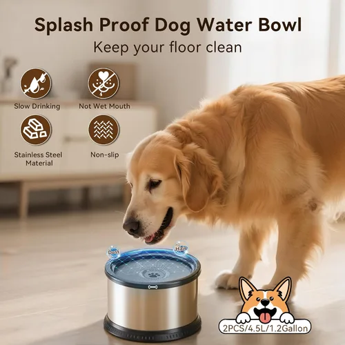 Vista 4 de Tazón de agua para perros sin derrames de 4.5L, juego de cuencos Comedero de gran capacidad, a prueba de salpicaduras, con alfombrilla B-Negro