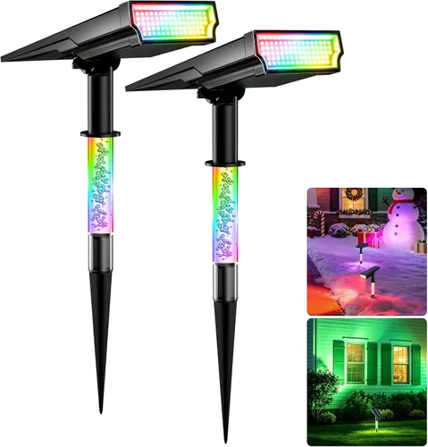 Vista 9 de Focos solares para exteriores, focos RGB para paisaje, paquete de 4