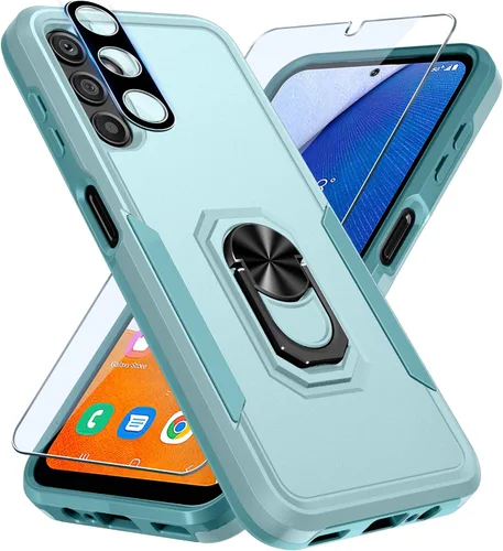 Vista 12 de Janmitta Funda compatible con Samsung Galaxy A14 5G con protector de pantalla + protector de lente de cámara, funda resistente de servicio pesado
