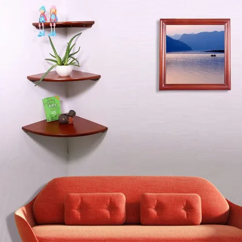 Vista 3 de Estantería flotante de esquina de roble rojo, estante flotante de esquina montado en la pared, decoración de pared (tamaño : 7.9x7.9x0.6 in)