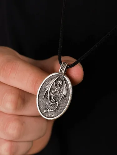 Vista 5 de HAQUIL Dragon Necklace, Antique Medieval Dragon Pendant, Faux Leather Cord, Jewelry Gift for Men and Women
