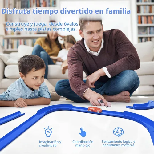 Vista 7 de Juego de 8 pistas, 4 rectas y 4 curvas, compatible con Hot Wheels Incluye giro recto, 90 grados, piezas azules para vehículos 1:64, piezas