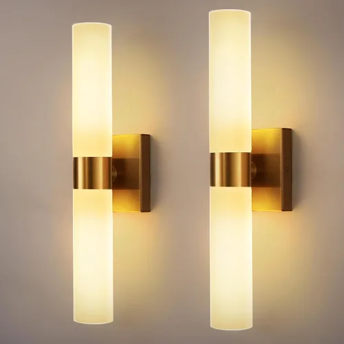 Vista 9 de Juego de 2 apliques de pared para baño con pantalla de vidrio esmerilado Negro