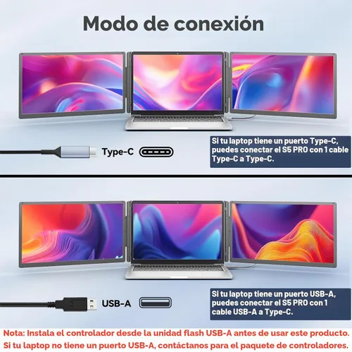 Vista 6 de KEFEYA - Extensor de pantalla para laptop de 15.6 pulgadas, 1 cable de conexión, extensor triple de monitor de laptop con banco de energía