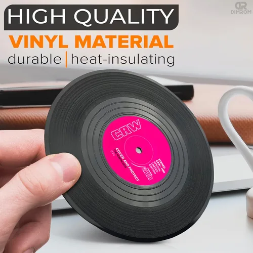 Vista 3 de 6 posavasos de vinilo para bebidas, tamaño de 4.1 pulgadas, duraderos y resistentes al calor Mini Record Coasters for Drinks to Protect Desk &