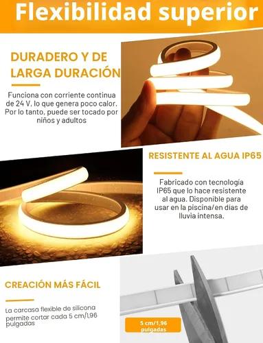 Vista 5 de Lamomo COB - Tira de luces LED Pro, 9.84 pies, color blanco cálido, regulable, autoadhesiva, con control remoto, flexible, cortable, impermeable