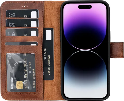 Vista 58 de HARDISTON Funda de piel auténtica hecha a mano compatible con iPhone 11 Pro de 5.8 pulgadas, funda magnética desmontable con tarjeteros - bordes