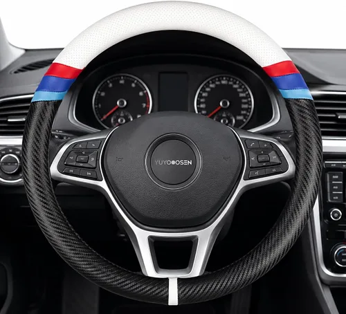Vista 7 de Funda para volante de fibra de carbono, antideslizante y absorbente de sudor, fundas para volante de 15" para X5 X3, para hombres y mujeres, negra
