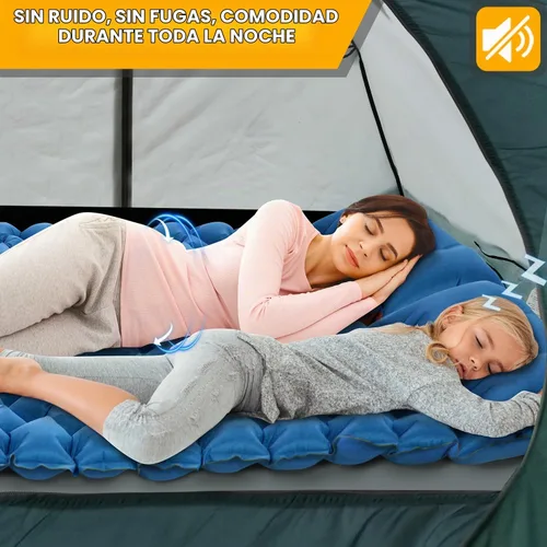 Vista 5 de Colchoneta de dormir Oramoose para camping de 2 personas, colchón doble de camping con bomba de pie incorporada y almohada, colchón de aire