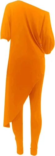 Vista 5 de Conjunto casual de 2 piezas para mujer, con un hombro asimétrico, conjunto de pantalones largos ajustados