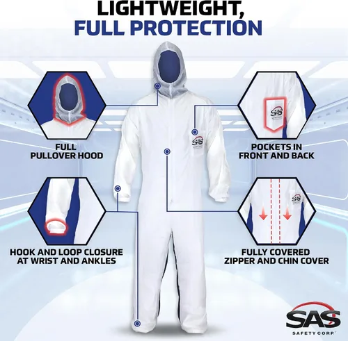 Vista 4 de SAS Safety Corp Overol SAS Moonsuit de Nylon y Algodón Overol de Trabajo Lavable a Máquina con Capucha Completa, Cremallera Frontal Completa