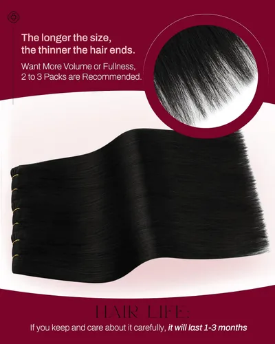 Vista 3 de Moresoo Extensiones de cabello humano real para coser, color negro natural