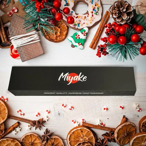 Vista 6 de Miyake Cuchillo de chef japonés de 8.35 pulgadas, cuchillo de cocina de Damasco de acero de 67 capas, hoja afilada con mango G10 de espiga completa